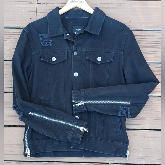 Mens Distressed Black Jean Jacket Hey Arnold Helga Character Graphic Back Size S - Picture 2 of 7